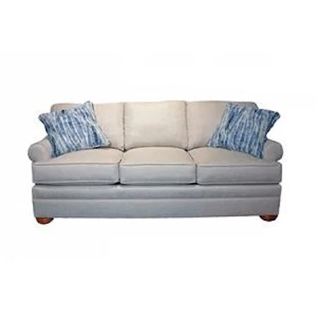 Customizable 3 Cushion Sofa with Sock Arms, Knife Edge Backs and Bun Feet